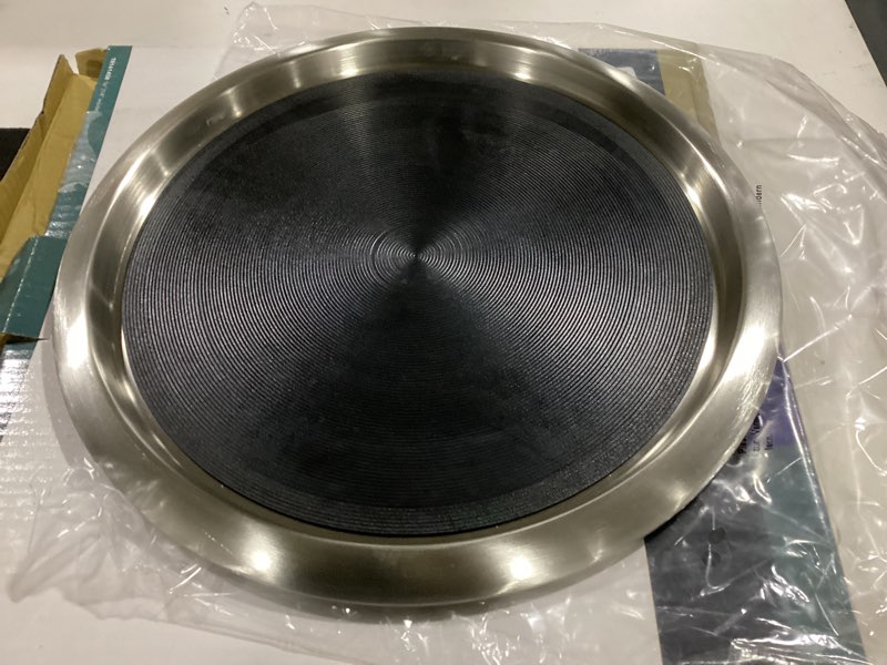 Condition photo showing Good Condition for service ideas tr1412sr tray with top and bottom built in non-slip rubber inserts, 12" round, dishwasher safe, stainless steel, brushed 14"