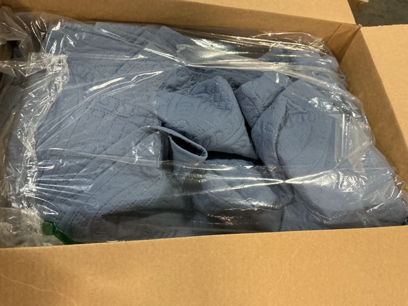 Condition photo showing Good Condition for Love's cabin California King Size Quilt Set Blue Bedspreads - Soft Summer Lightweight Bedspread Comforter - Modern Style Coin Pattern Coverlet for All Season - 3 Pieces (1 Quilt, 2 Pillow Shams) Cal King (118"x106") Coin Pattern Bluish Grey