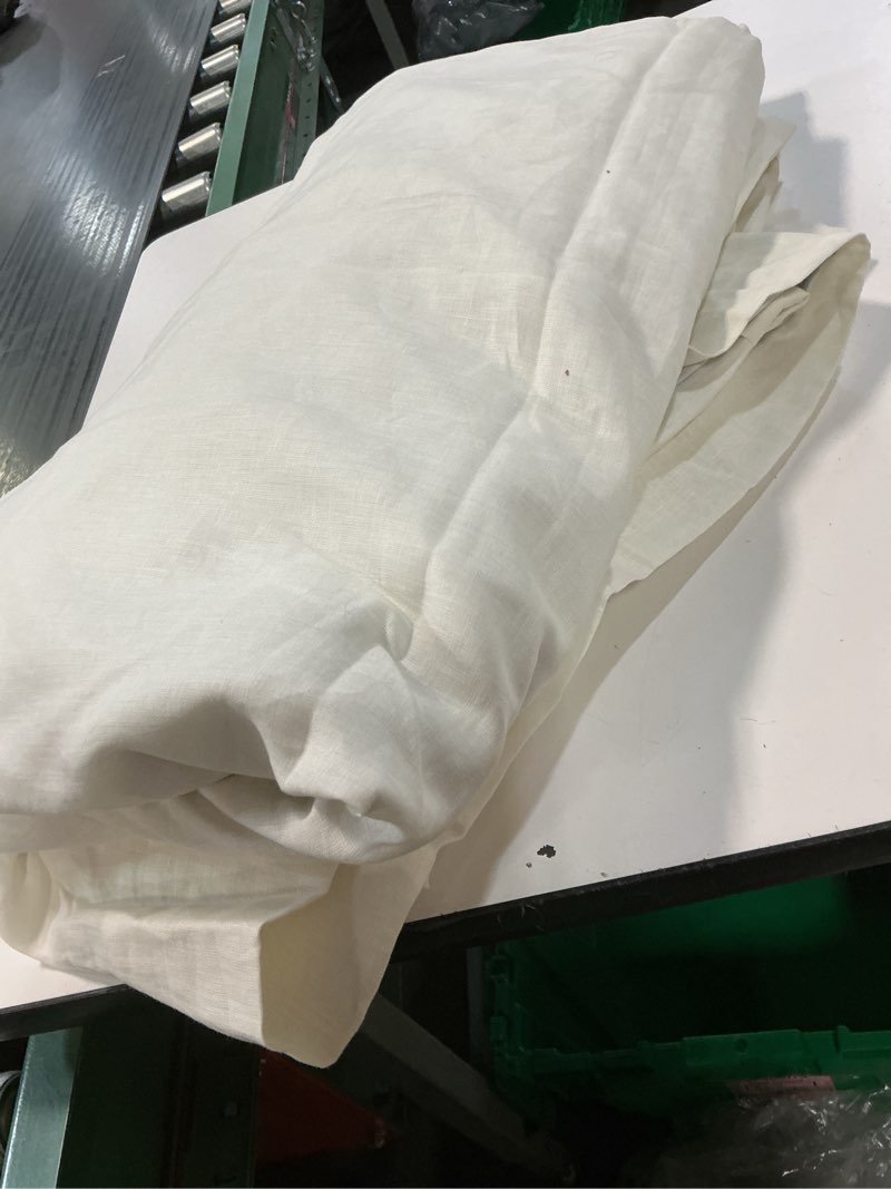 Condition photo showing As Is for european linen room darkening curtain (of 1 ) ( white  96 in x 96 in 244 cm 244 cm