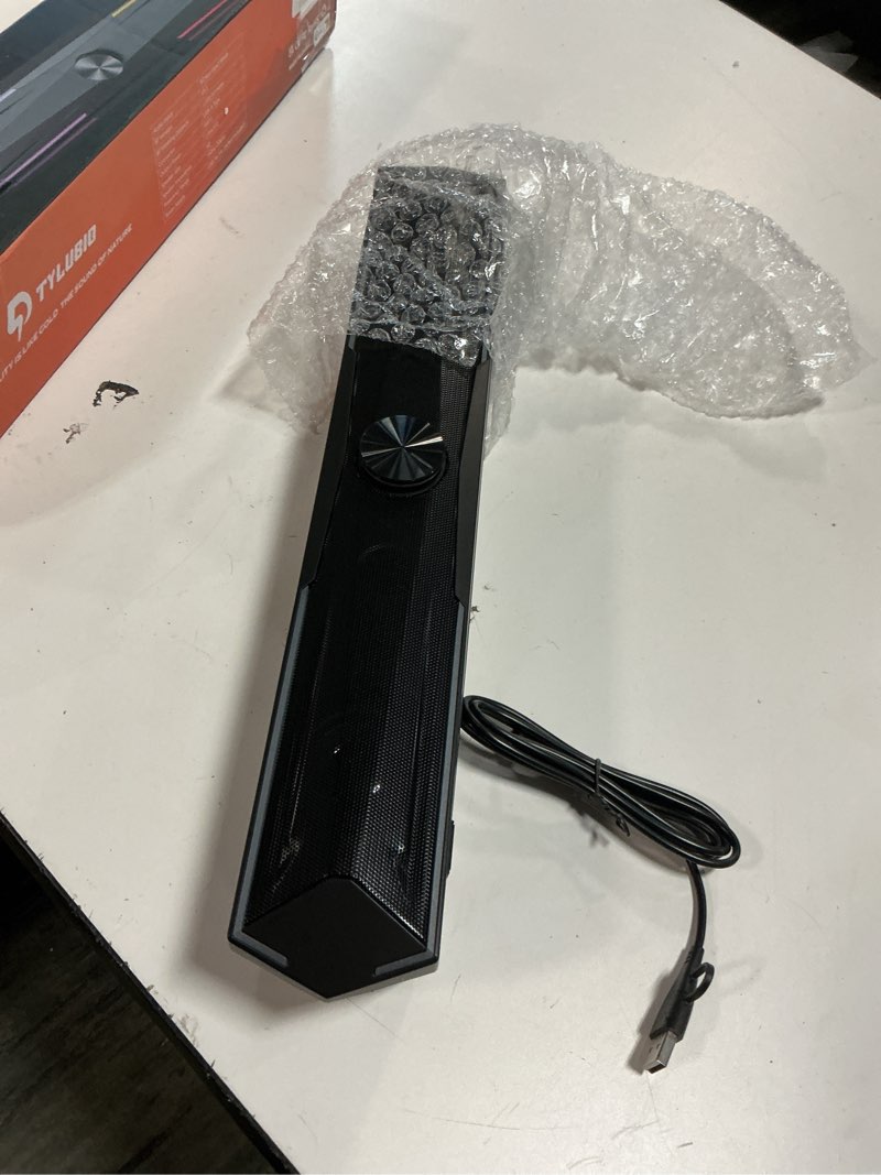 Condition photo showing Good Condition for computer speakers pc sound bar with stereo sound, flowing led & push-button control computer speaker for desktop laptop monitor, usb input black soft black