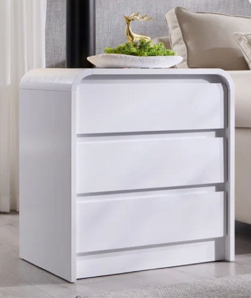 25" Tall Modern Nightstand with Charging Station, 23.6'' Wide Wood Bedside Table w/3 Storage Drawers,