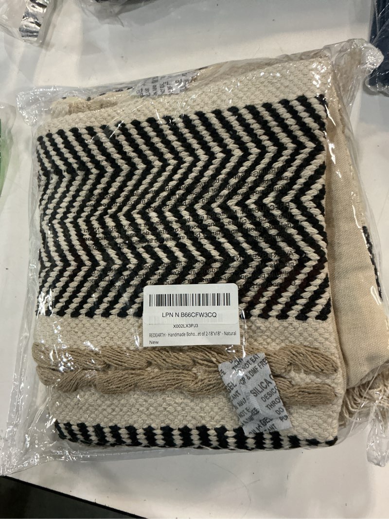 Condition photo showing New/Like New for REDEARTH Handmade Boho Throw Pillow Covers - Bohemian Chic Farmhouse Style - Accent Woven Indoor and Outdoor Pillow Cushion Cases for Couch - Bed - Chair - Sofa - Bench – Set of 2 - 18"x18" - Natural