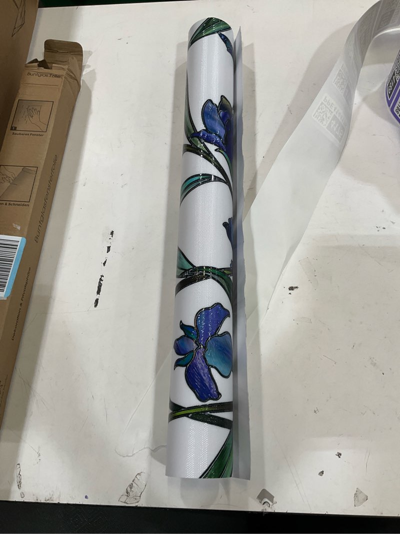 Condition photo showing New/Like New for coavas window privacy film: stained glass window film decorative 3d violets faux stained glass static cling non adhesive stickers sun heat blocking for room door,purple, 23.6 x 35.4 inch 23.6 x 35.4 inch blue