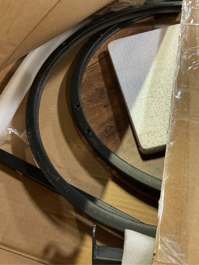 Condition photo showing As Is for famidge coffee table, 23.6" coffee tables for living room, round coffee table with metal frame, floor table for sitting on the floor, home, office, dark walnut dark walnut 1 tier