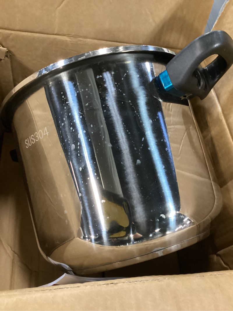 Condition photo showing As Is for 18/8 Stainless Steel Pressure Cooker 12 Quart, [One-Hand Locking] Olla de Presion, [3-In-1] Pressure Cooker, Induction Compatible, Gas Stovetop Compatible,Includes Glass Lid & Steamer Rack