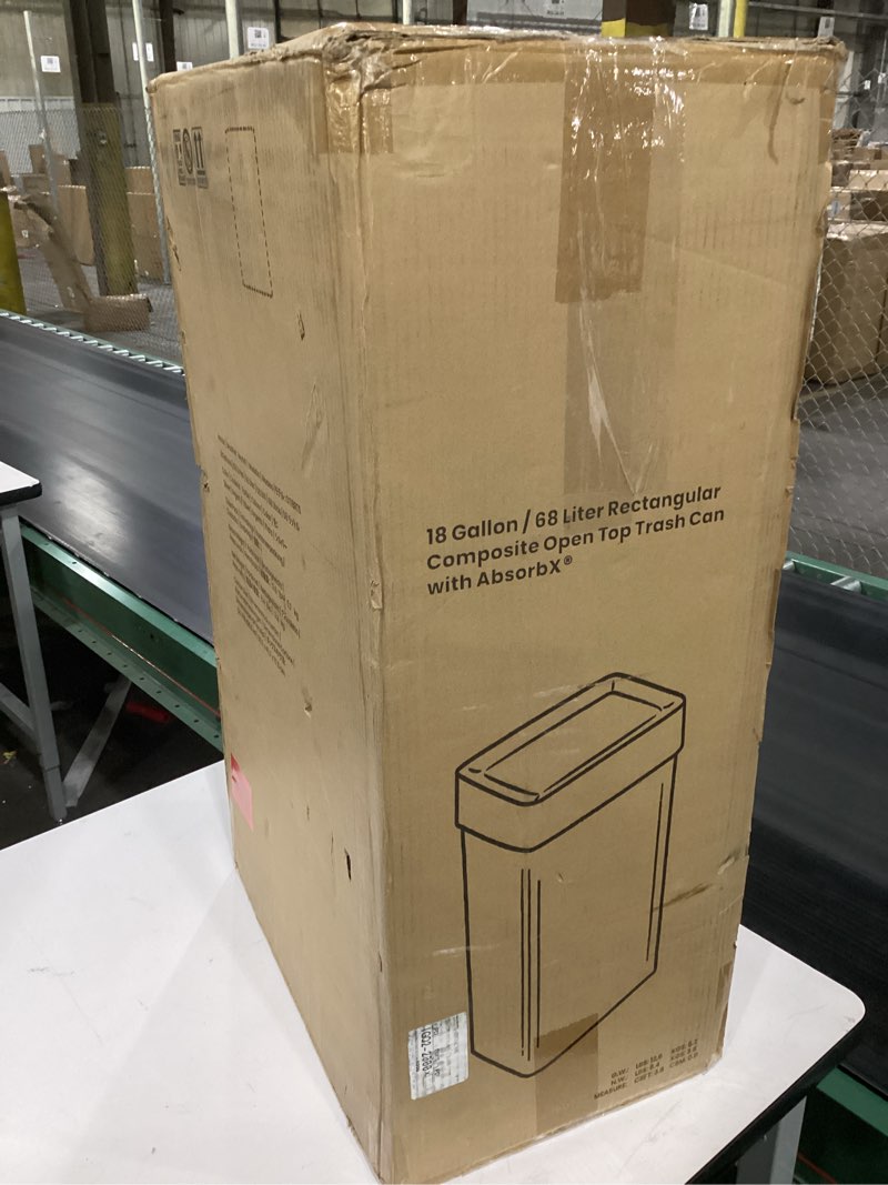 Condition photo showing As Is for iTouchless 18 Gallon Rectangular Open Top Trash Can and Recycle Bin with AbsorbX Odor Control System