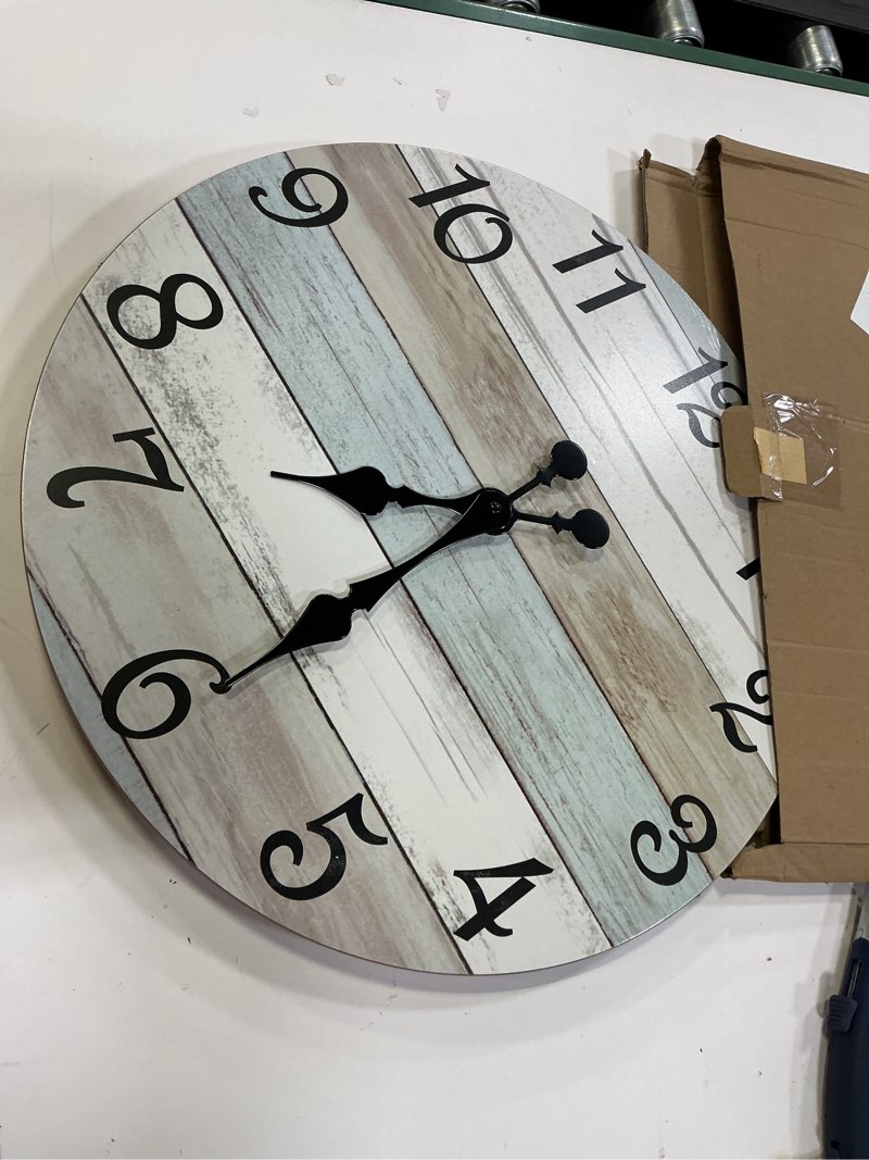 Condition photo showing Good Condition for chylin wall clock - 18 inch silent non ticking wall clocks battery operated, wooden rustic farmhouse larger clock decorative for living room, kitchen (blue) 18 inch b-white,brown,blue