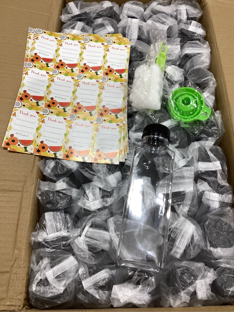 Condition photo showing Good Condition for 100pcs 16 oz plastic bottles with lids,juice bottles with caps, reusable clear bulk beverage containers for juice, milk and other beverages