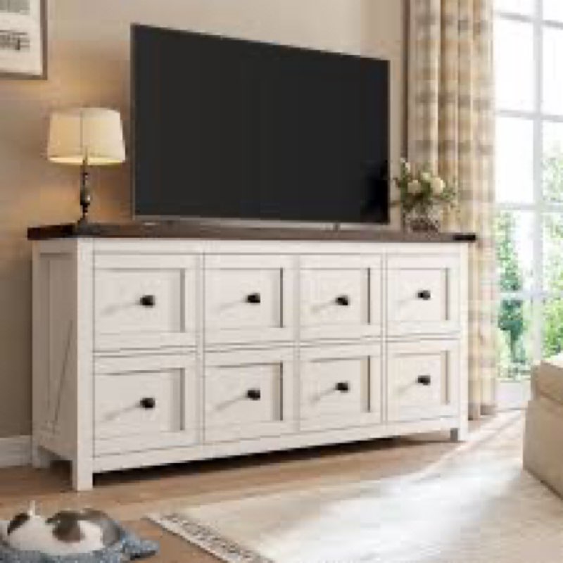 Farmhouse Tv Stand For Tvs Up To 70" With 8 Drawers