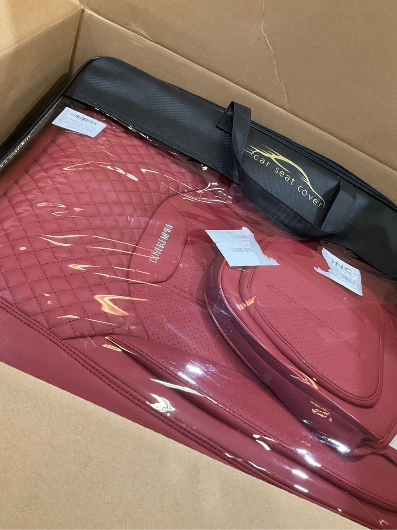Condition photo showing Good Condition for red car seat covers full set, universal leather seat cover for cars 5 seats, waterproof and breathable automotive seat cover front and rear seat covers for most trucks, sedans, suvs fullset wine red