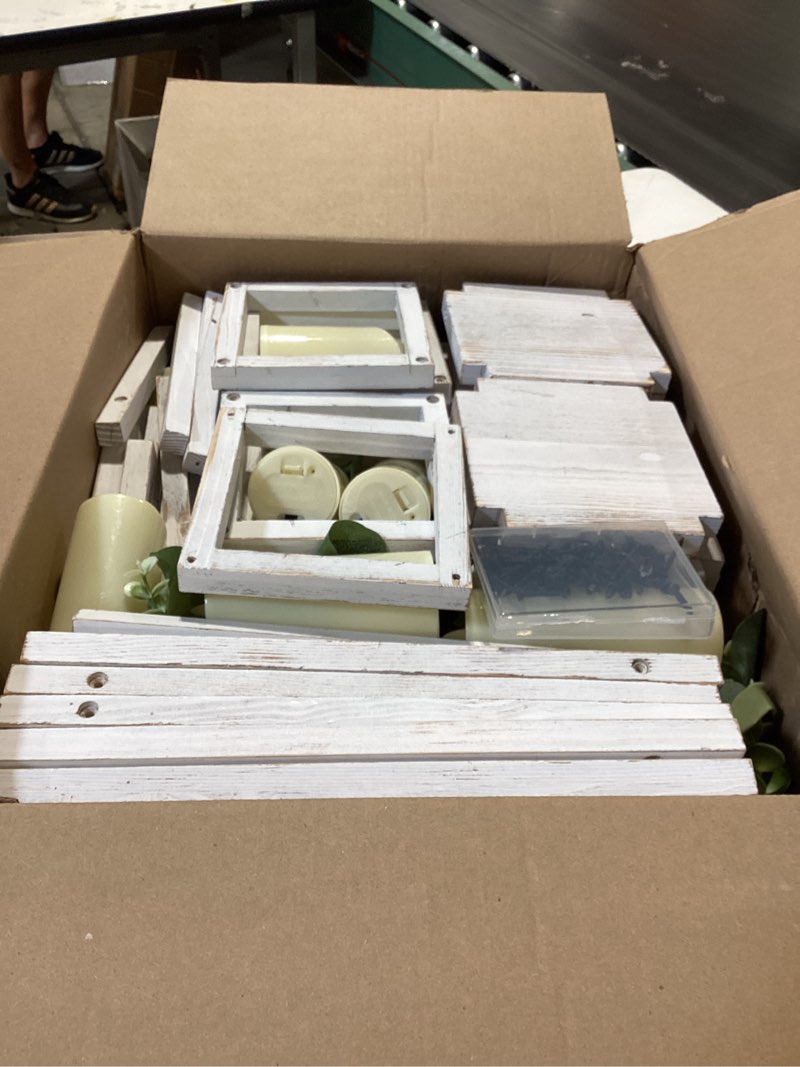 Condition photo showing Good Condition for geelin 12 set 7.87'', 10.59'', 13'' white wooden lanterns for wedding centerpieces include 12 wooden lantern 12 led candle 12 eucalyptus leaves wreath for wedding baby shower farmhouse table decor white 7.87'', 10.59'', 13''