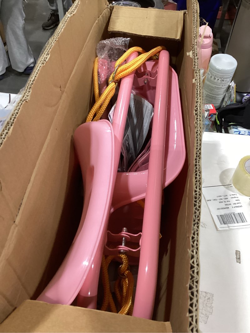 Condition photo showing As Is for FUNLIO Toddler Swing with Foldable Metal Stand for Toddlers Aged 1~10 Years, 3-in-1 Baby Swing Set with 4 Sandbags for Backyard/Indoor/Outdoor Play, Easy to Assemble & Store, Pink