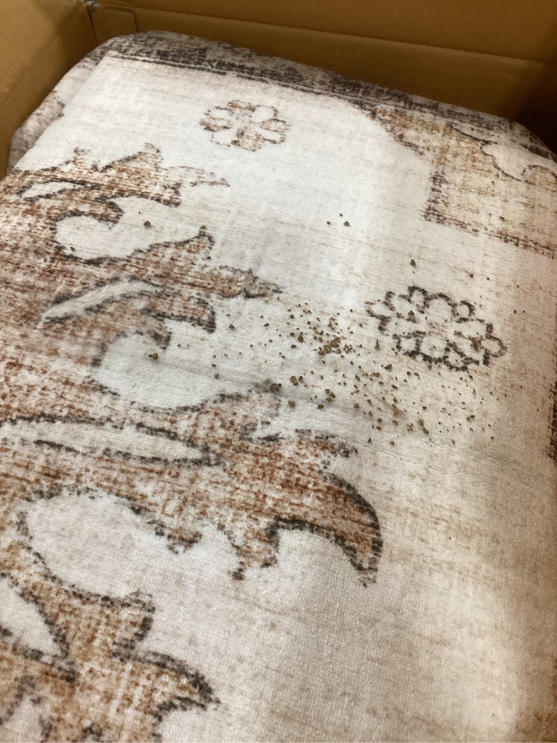 Condition photo showing Good Condition for 8x10 area rugs for living room, stain resistant neutral washable rugs for dining rooms, floral vintage non-slip thin large size area rug(brown) brown-1 8' x 10' (rectangular)