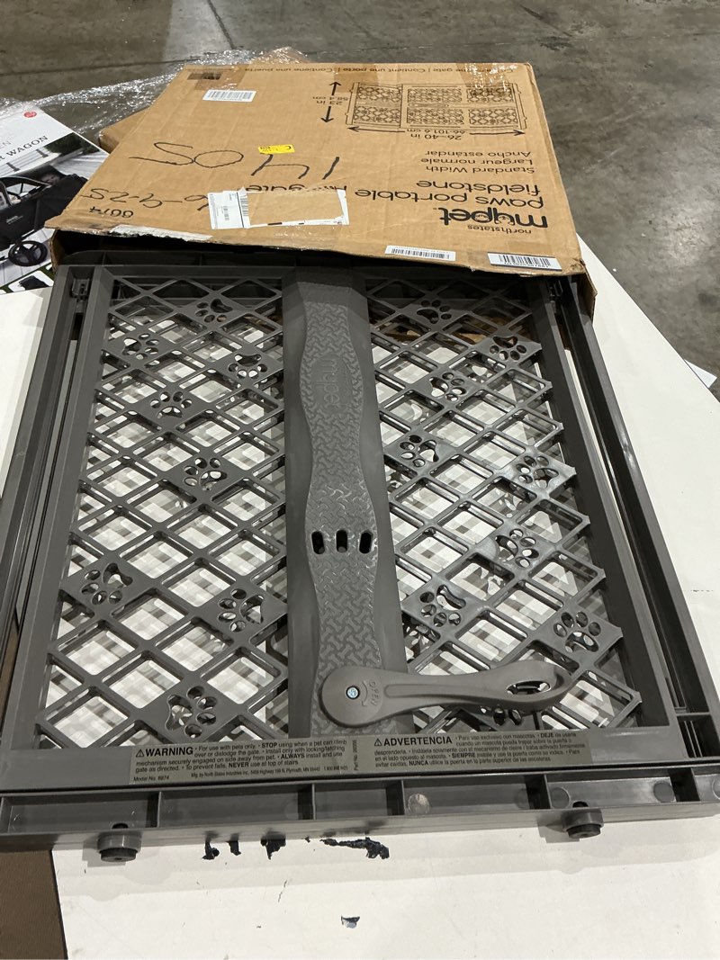 Condition photo showing Good Condition for mypet north states paws portable pet gate: 26-40" wide. pressure mount. no tools needed. made in usa, 23" tall, expandable, durable dog gates for doorways, fieldstone gray