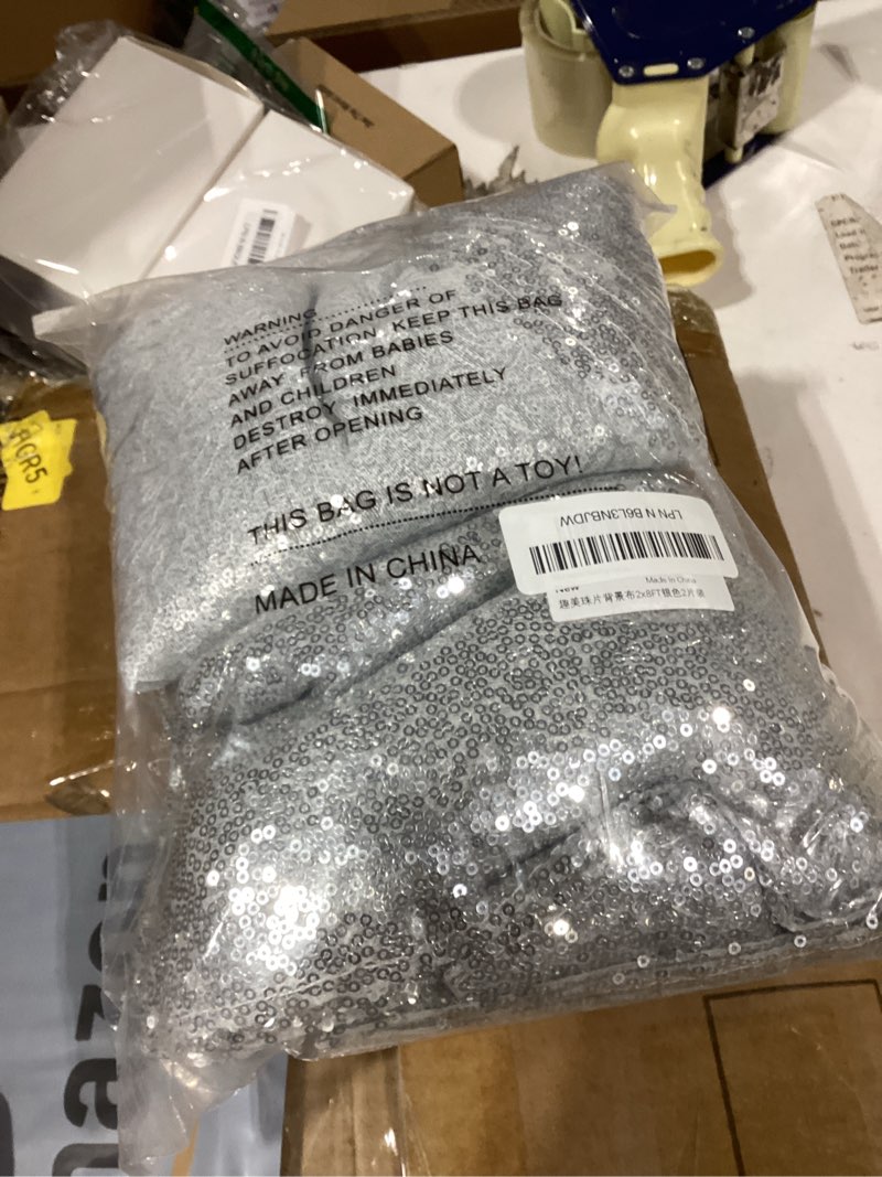 Condition photo showing New/Like New for silver sequin backdrop curtain 2 pieces 2ftx8ft glitter photography backdrop for party wedding birthday christmas decorations silver 2