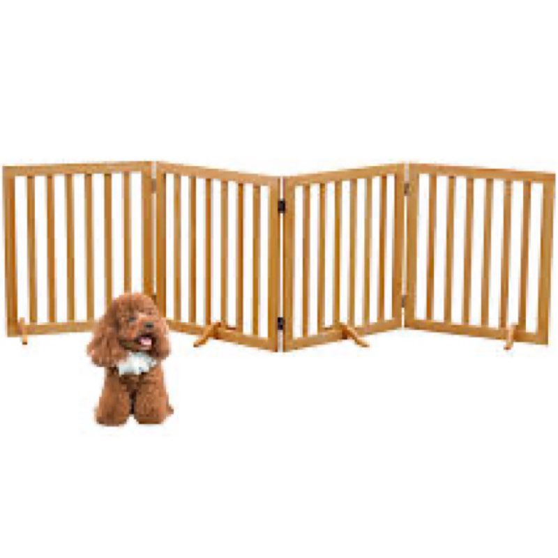 freestanding wooden pet gate for dogs,23.6" height 4 panel foldable pet fence, pet gate with 4pcs su