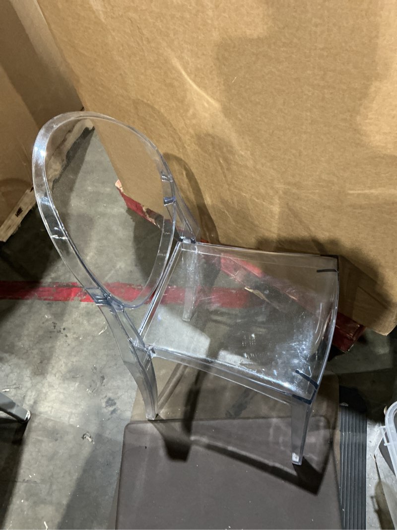 Condition photo showing As Is for 2xhome ghost dining chair with oval back | transparent acrylic accent side chair for kitchen, living room, vanity, or event seating | non stackable (set of 4, clear) clear set of 4