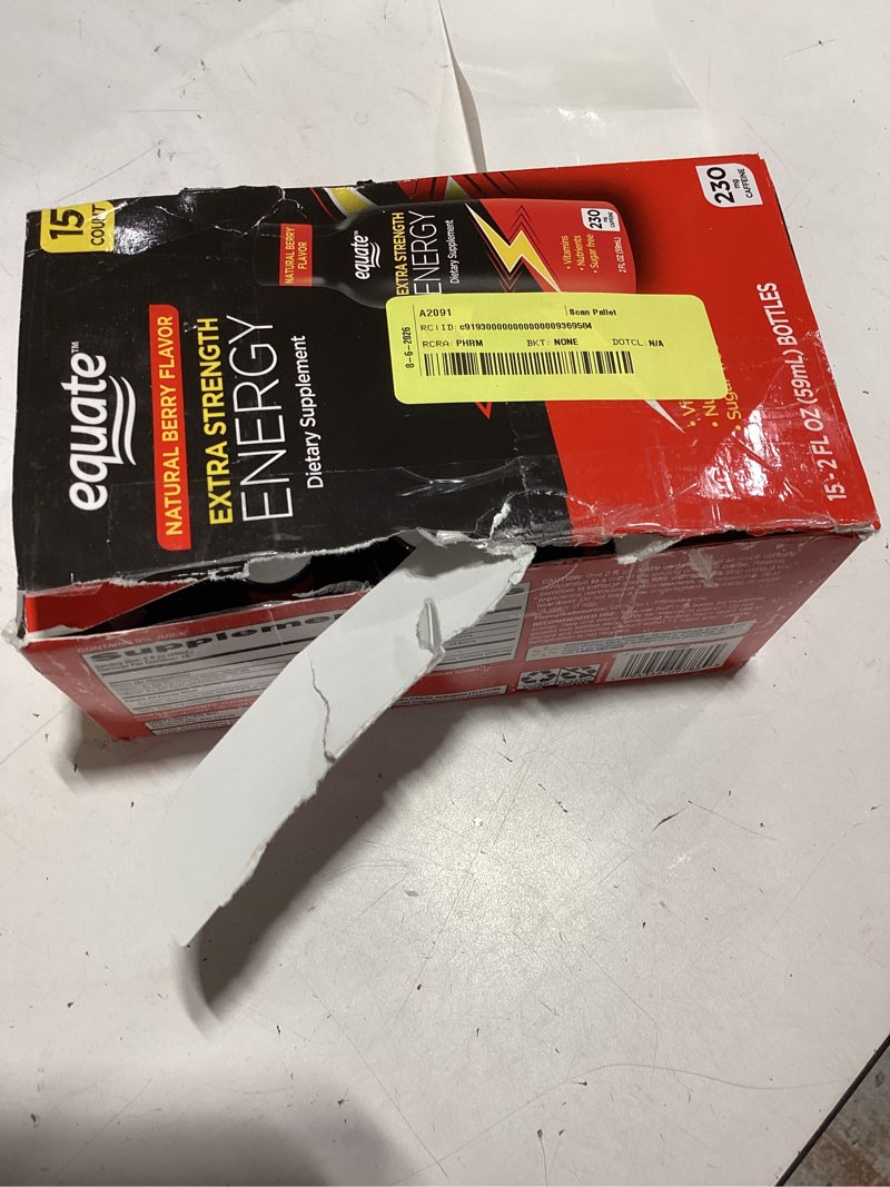 Condition photo showing As Is for equate extra strength energy dietary supplement  caffeine 230mg  berry flavor  11 pack