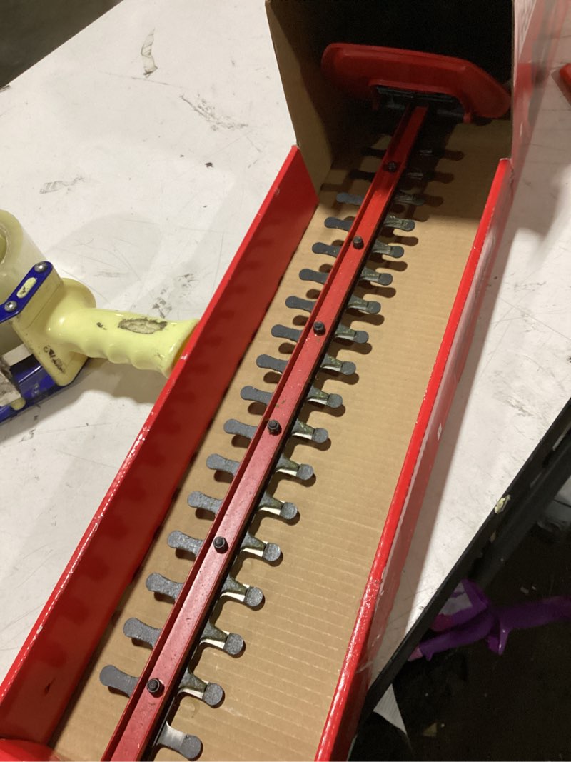 Condition photo showing As Is for hyper tough 20" 3.7-amp electric corded hedge trimmer