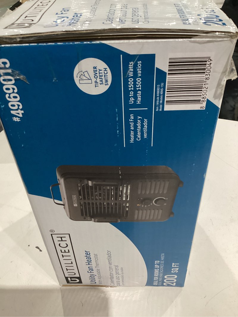 Condition photo showing As Is for utilitech 1500 -watt utility fan utility indoor electric space heater with thermostat