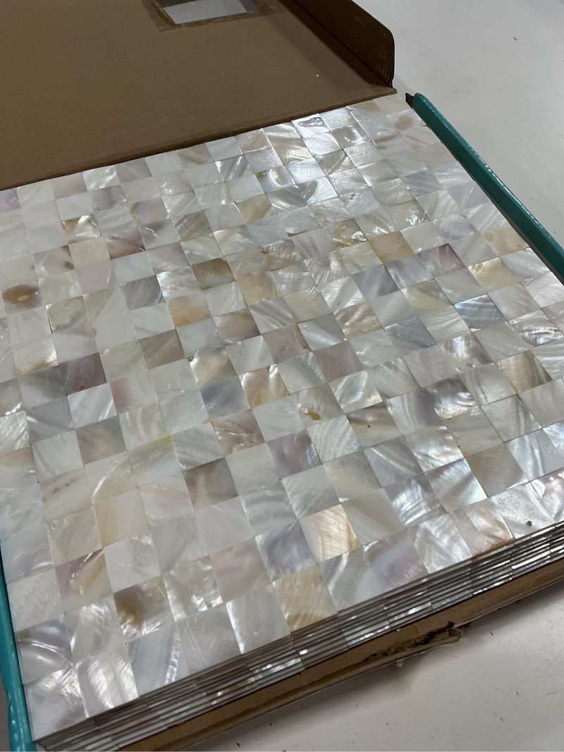 Condition photo showing Good Condition for kasaro peel and stick backsplash, mother of pearl mosaic shell tiles, self-adhesive wall tile for kitchen, bathroom, bedroom decor, waterproof & diy-friendly, 10 sheets (white & natural, 10 sq ft) white + natural 10