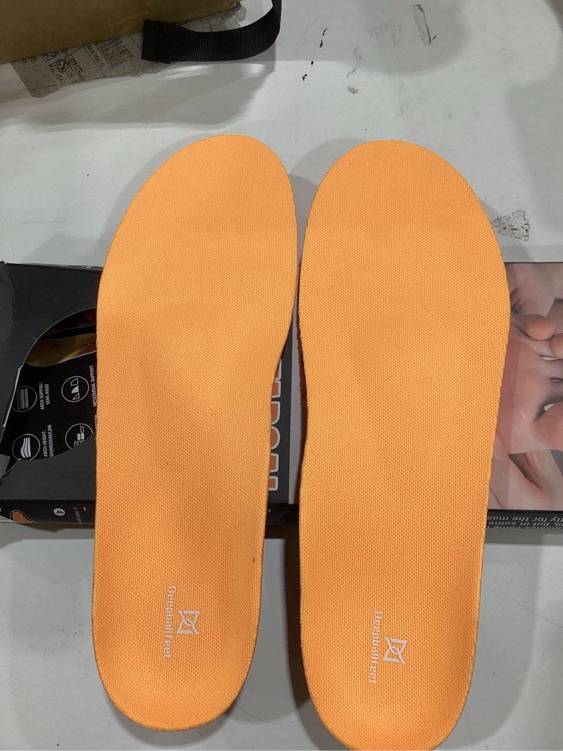 Condition photo showing Good Condition for Arch Support Insoles with Metatarsal Pads, Orthotic Inserts for Metatarsalgia, Morton's Neuroma, Plantar Fasciitis, Ball of Foot Pain Relief, Man Women Insole for Standing All Day-G G(Men's 11-12 / Women's 12-13)--300mm Dp01-meta(orange)