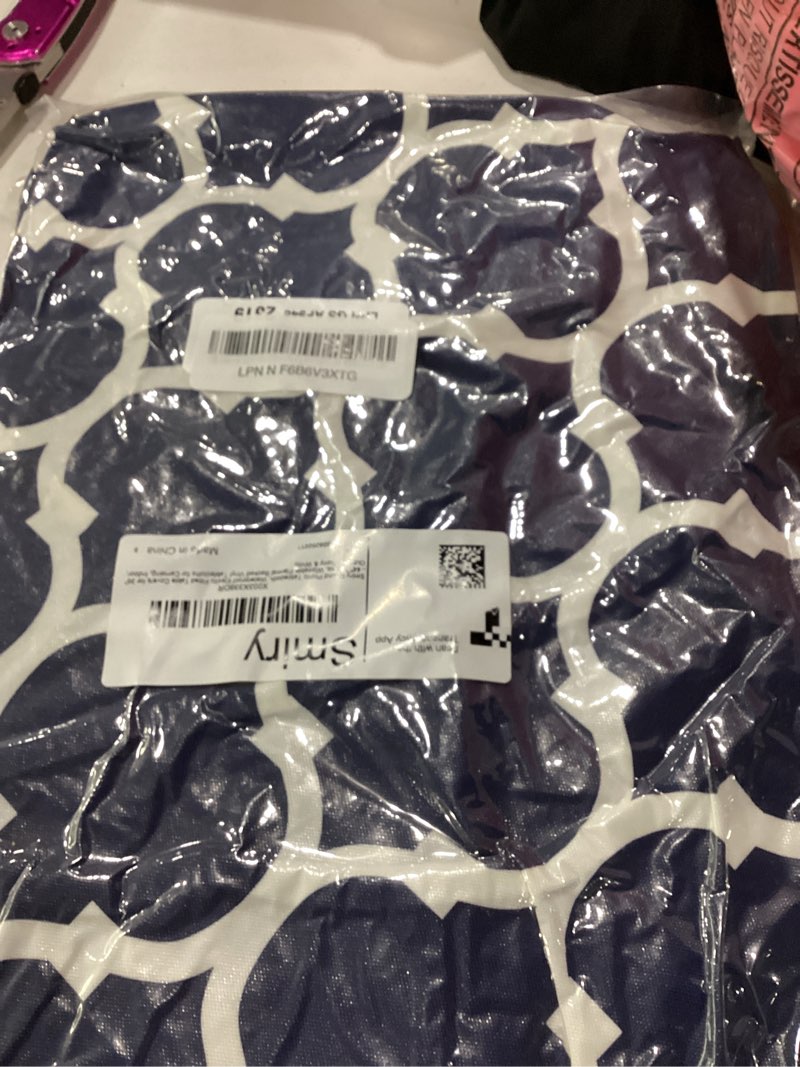 Condition photo showing New/Like New for smiry round picnic tablecloth, waterproof elastic fitted table covers for 36" - 44" tables, wipeable flannel backed vinyl tablecloths for camping, indoor, outdoor, navy & white navy & white for up to 36"-44" round