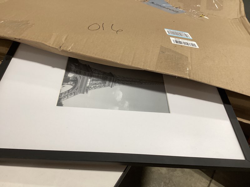 Condition photo showing As Is for upsimples 16x20 picture frame, display pictures 11x14 with mat or 16 x 20 without, wall hanging poster frame, black, 1 pack black 16x20