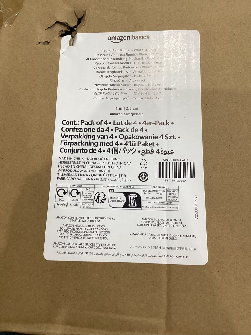 Condition photo showing Good Condition for Amazon Basics 3-Ring Binder, 1-Inch - White, 4-Pack