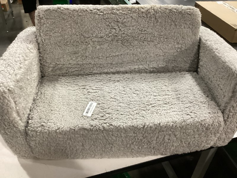 Delta Children Cozee Flip-Out Sherpa 2-in-1 Convertible Chair to Lounger for Kids, Grey