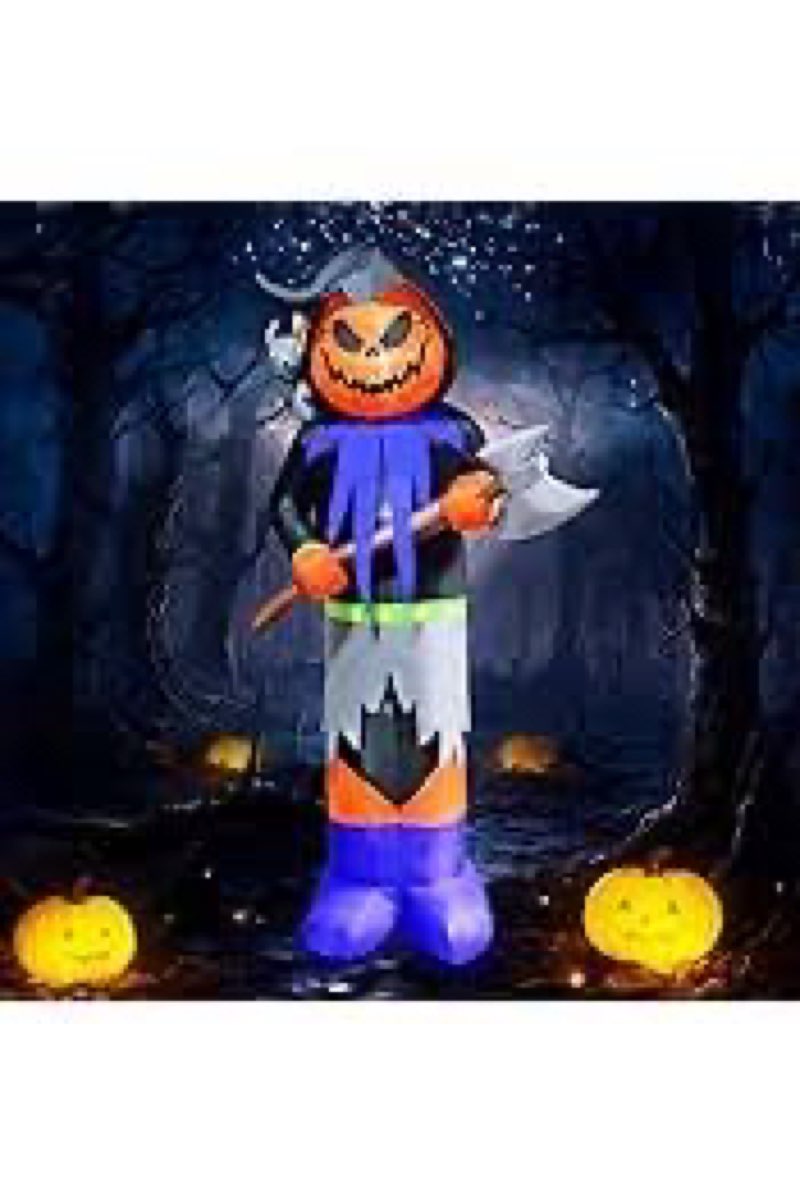 8ft ghost halloween inflatable decoration blow up grim reaper hold axe with scary pumpkin face infla