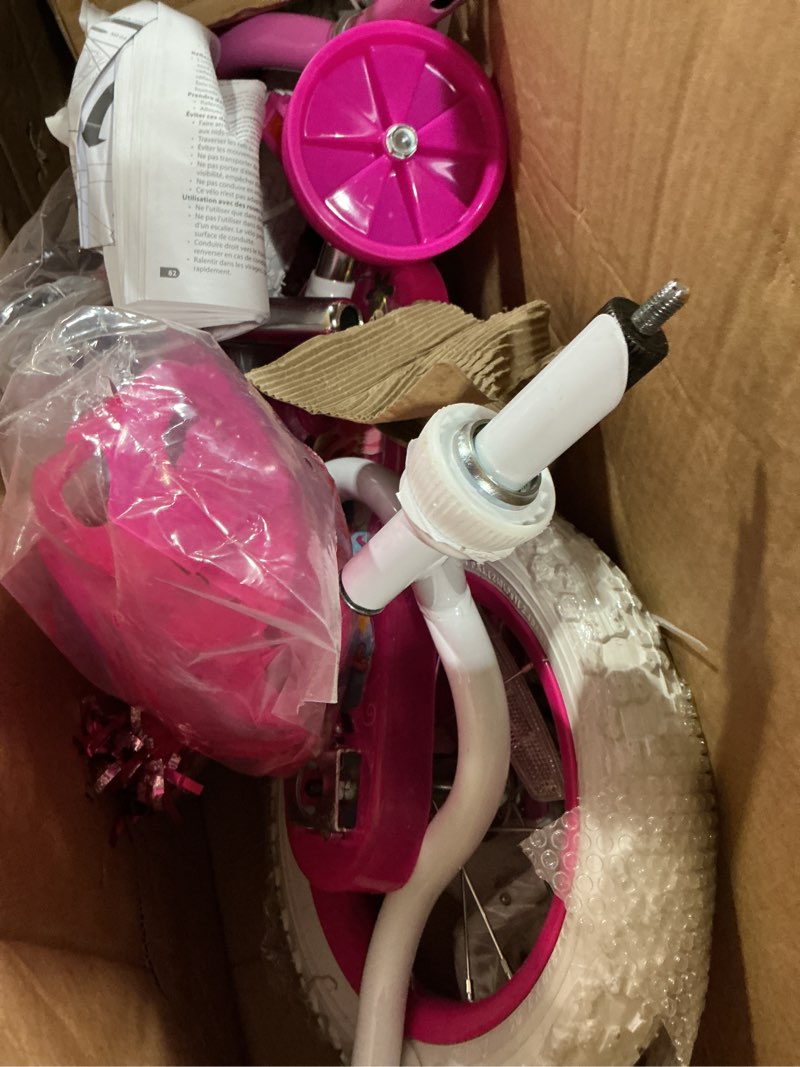Condition photo showing Good Condition for huffy disney girls' bikes, 12/16 inch sizes, ages 3+ years old, disney princess, minnie mouse, frozen bicycles, characters, removable training wheels, streamers, easy assembly, durable, safe