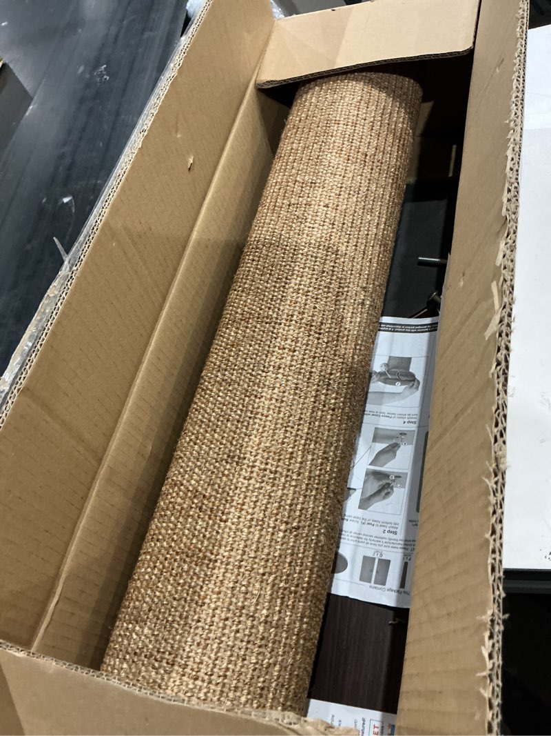 Condition photo showing As Is for kitty city tall sisal cat scratching post, 32” durable scratcher with sturdy base & hanging jingle toy, easy assembly, furniture protection for indoor cats - brown b) scratching post (tan)