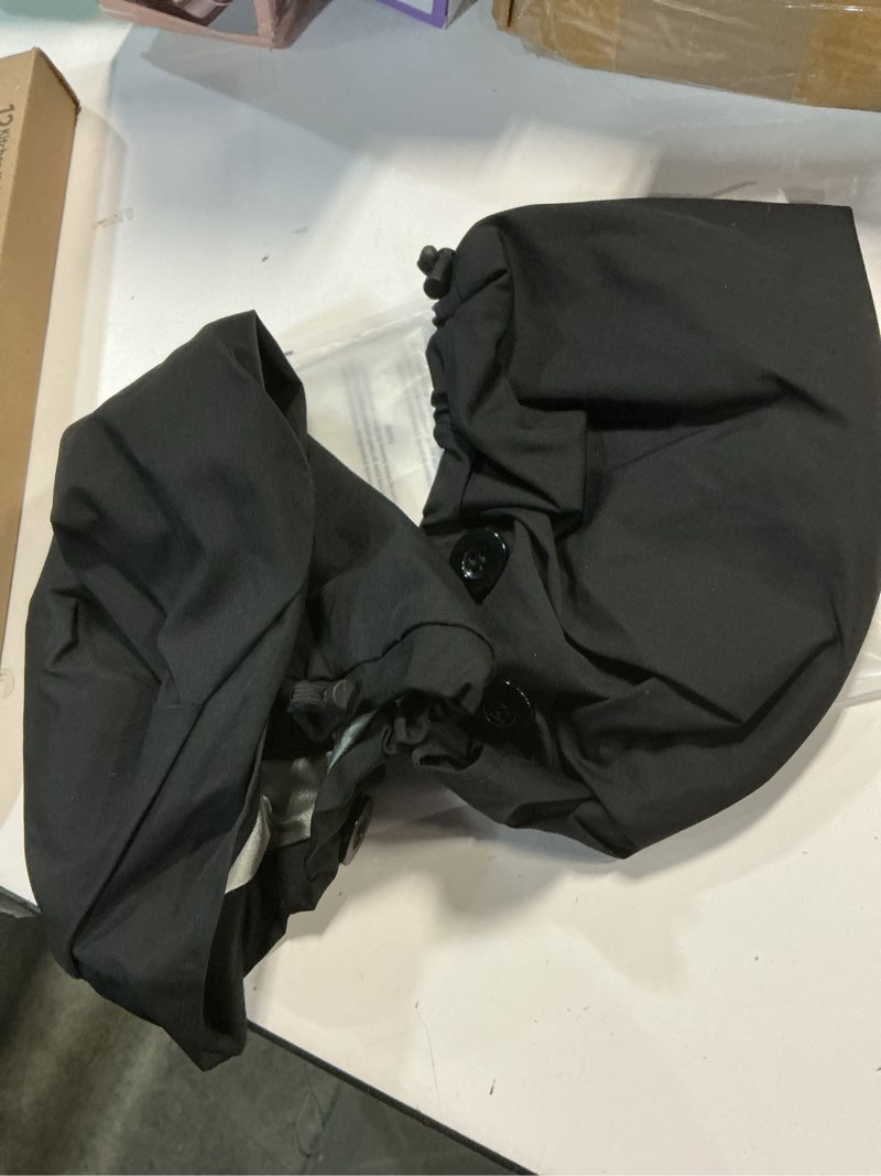 Condition photo showing Good Condition for 2 Pack Satin Lined Bouffant Scrub Caps with Buttons, Adjustable Scrub Caps for Women Men 2 Pack Satin Lined Black + Black Cotton+Satin lined