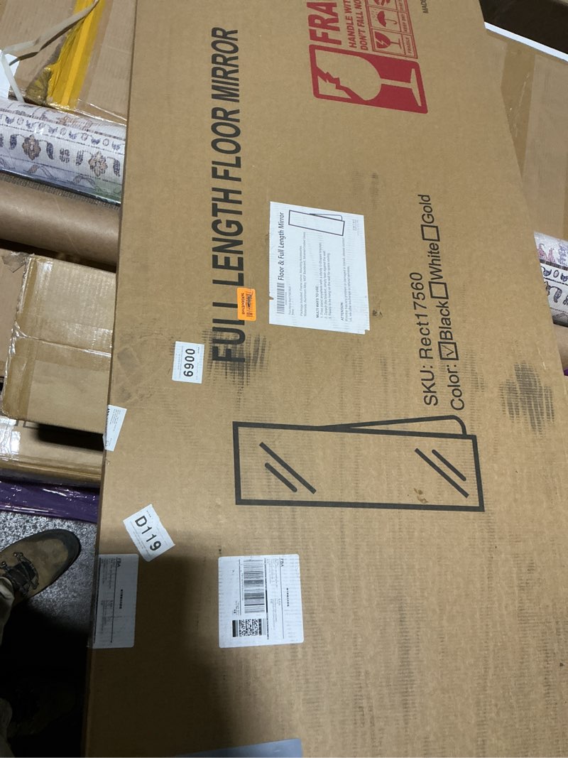 Condition photo showing Good Condition for Delma Full Length Standing Mirror,Large Floor Mirror with Aluminum Frame for Bedroom, Bathroom, Living Room,Wall Mount or Freestanding Design(with Stand,Rect 69x24-Black) Rect Black 69''L x 24''W