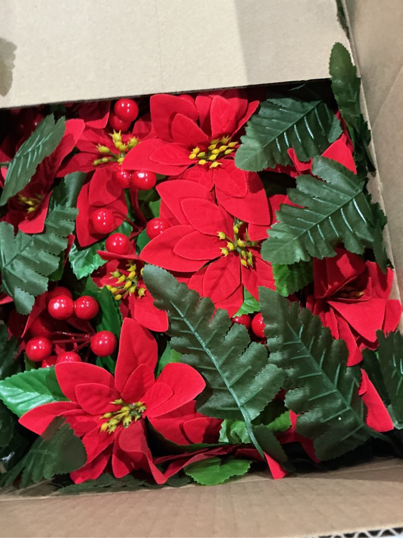 Condition photo showing Good Condition for lodou christmas cemetery flowers saddle for grave decorations-headstone flower saddle,red poinsettia outdoor memorial headstone flower (red)