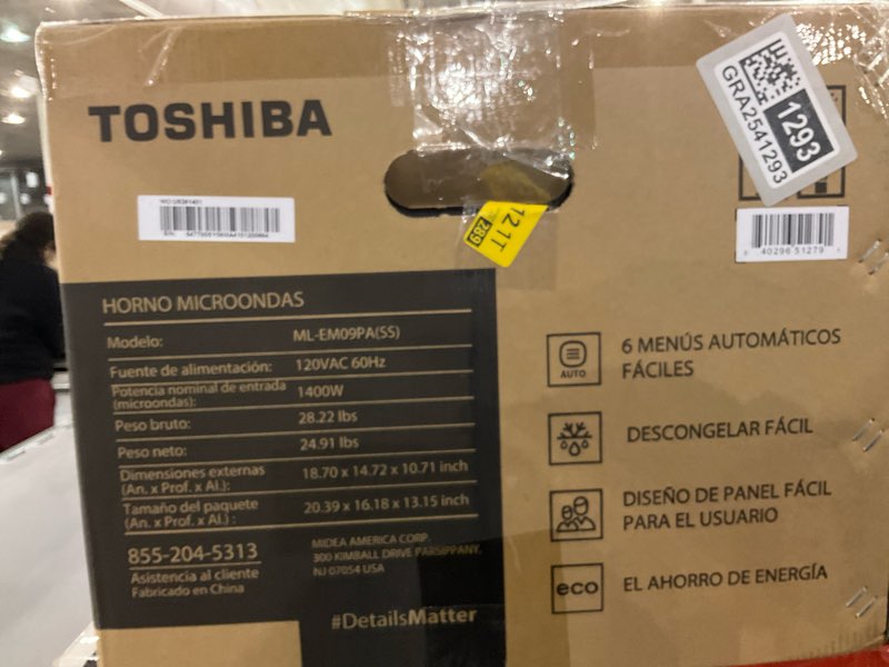 Condition photo showing New/Like New for TOSHIBA ML-EM09PA(SS) Small Microwave Oven with 6 Auto Menus, Mute Function & Child Lock, LED Lighting, Perfect for Apartments & Dorms, 0.9 Cu Ft, 10.6 Inch Removable Turntable, 900W, Stainless Steel