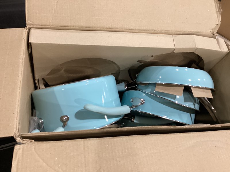 Condition photo showing Good Condition for rachael ray create 13 piece delicious aluminum nonstick pots and pans, light blue