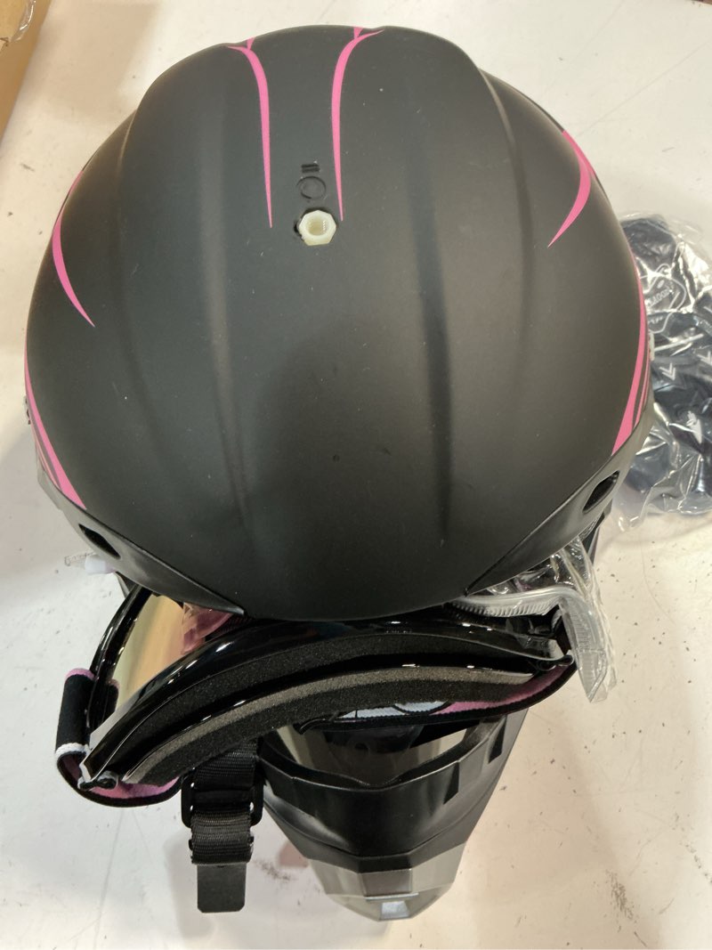 Condition photo showing Good Condition for dot approved youth kids motocross helmet - ultra-lightweight full face dirt bike/atv helmet with goggles, gloves & face shield (4-piece set) pink medium