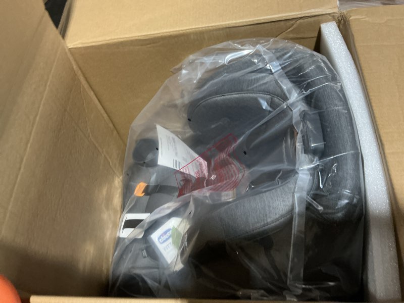 Condition photo showing New/Like New for chicco fit360 cleartex rotating convertible car seat with 360 degree rotation for rear-facing and forward-facing, leverlock self-tensioning lock system, carbon/grey fit360 cleartex carbon/grey