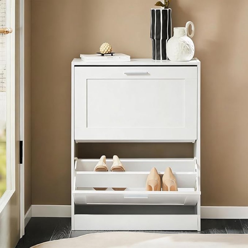 haotian wall mounted slim shoe cabinet for entryway, narrow shoe rack with 2 flip drawers, hidden sh