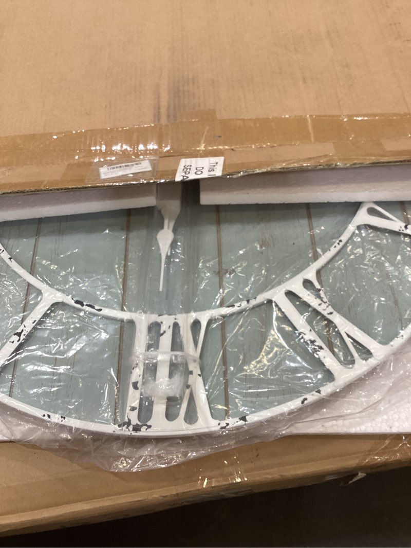 Condition photo showing Good Condition for quelay 30 inch coastal wall clock, blue farmhouse vintage wooden clock with roman numerals, quiet ticking battery operated, rustic retro decorative for living room kitchen office home decor