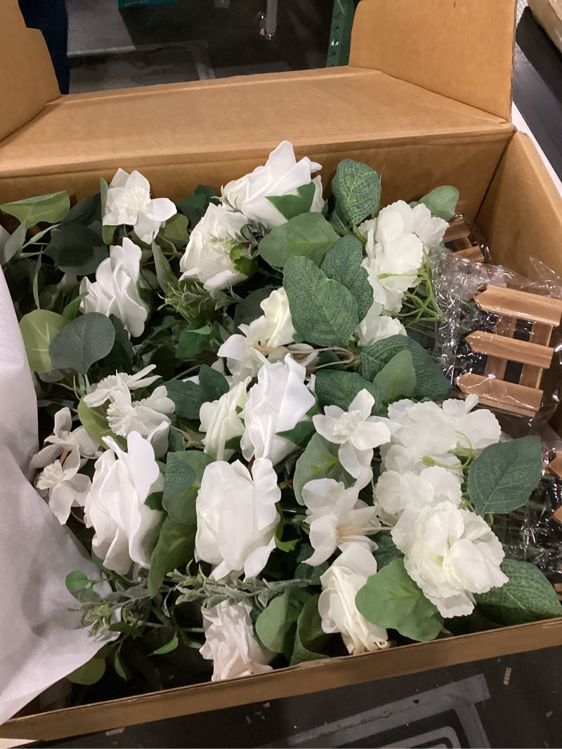 Condition photo showing New/Like New for Ling's moment 17.5" Tall Standing Artificial Flowers Arrangements 4 pcs Wedding Aisle Runner Chair Decorations White Sage Centerpieces for Ceremony Reception Rose Floral Party Outdoor Decor Wht-white & Sage