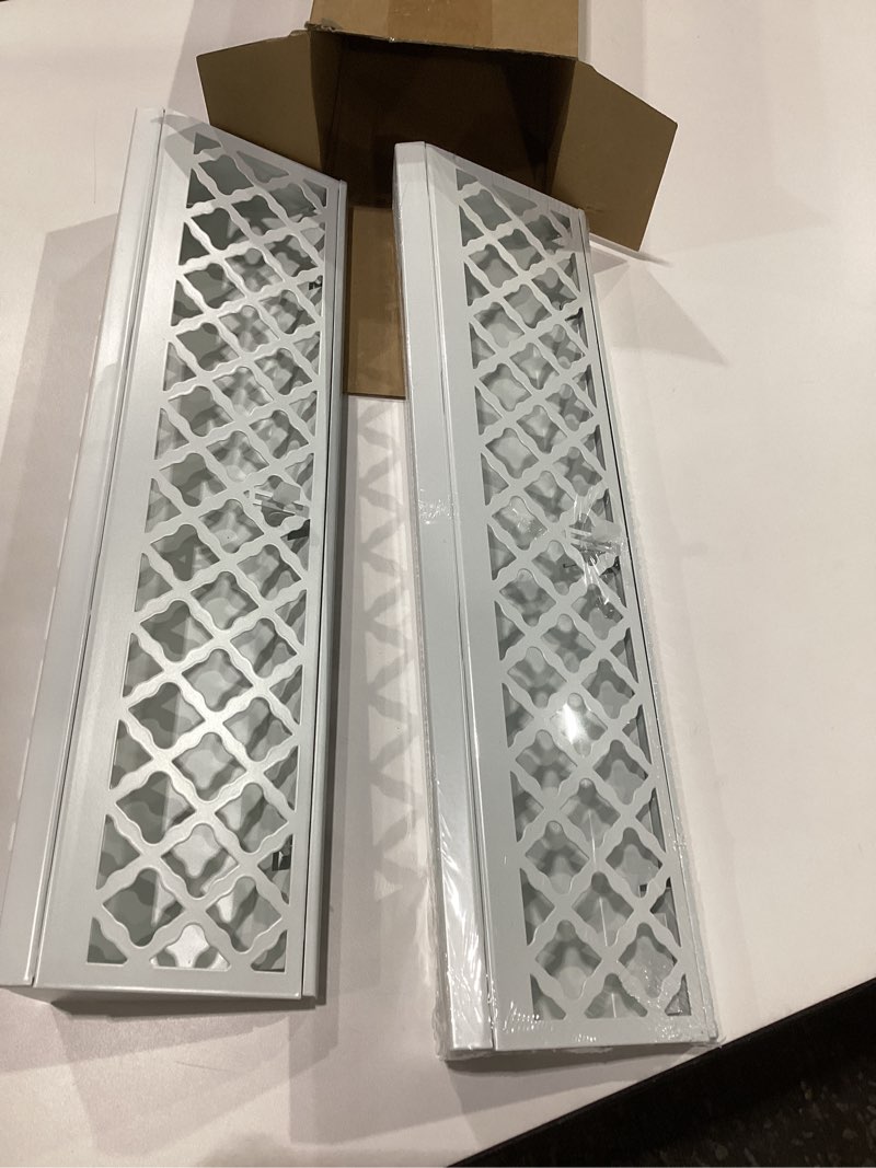 Condition photo showing New/Like New for Blulu 2 Pcs Baseboard Register Duct Opening Size Modern Design Vent Covers for Home Floor Wall Baseboard Air Covers Supply Floor Diffuser Including Screws (18 Inch,White) 18 Inch White 2