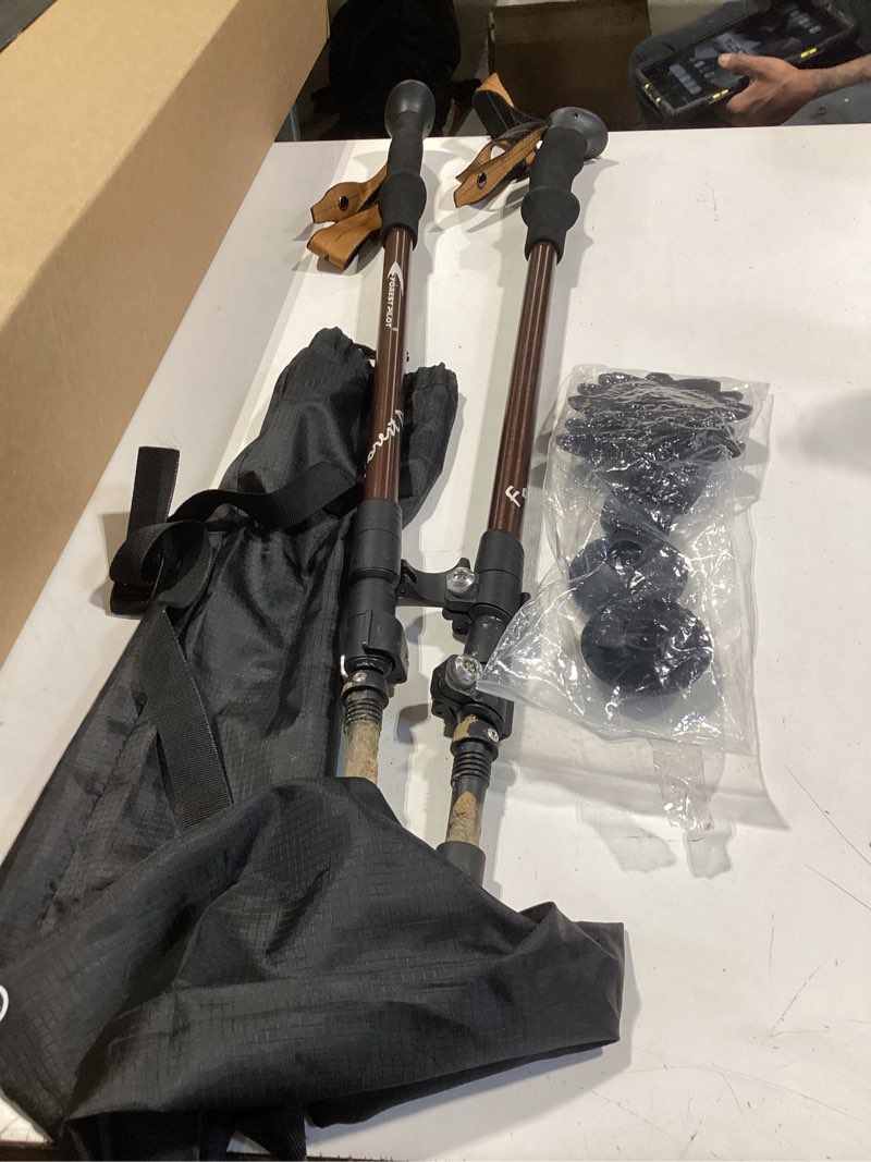 Condition photo showing Good Condition for forest pilot trekking poles - lightweight 7075 aluminum with flip lock & all terrain accessories - pair of 2 walking sticks for hiking with eva or beech wood grip beechwoodgrip-red