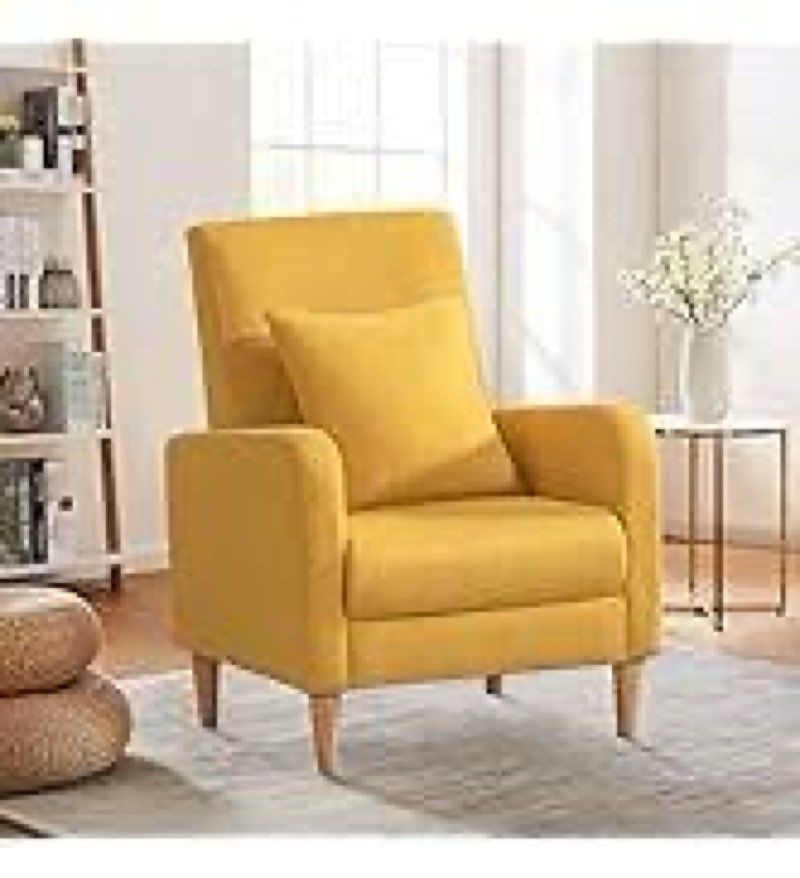 COLAMY Modern Upholstered Accent Chair Armchair with Pillow, Fabric Reading Living Room Side Chair,Single Sofa with Lounge Seat and Wood Legs,yellow  F-yellow Set of 1 Mid-Century Modern