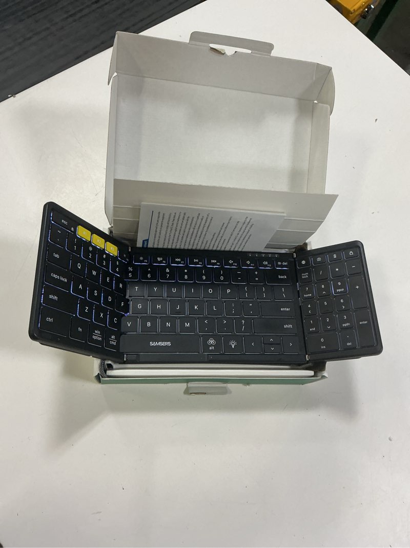 Condition photo showing Good Condition for Samsers Foldable Bluetooth Keyboard with Numeric Keypad, Full-Size Wireless Folding Keyboards with Backlight, Portable Travel for iOS Android Windows Mac OS, Support 3 Device(BT5.1 x 3), Black BT 5.1 x 3 Black