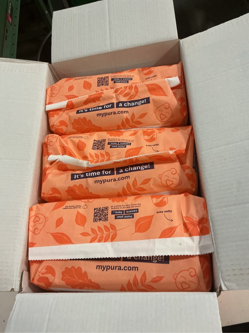 Condition photo showing New/Like New for pura size 1 eco-friendly diapers (4-11lbs) hypoallergenic, soft organic cotton comfort, sustainable, wetness indicator, allergy uk, newborn, bulk buy, 6 packs of 32 (192 baby diapers) size 1 (192 diapers)