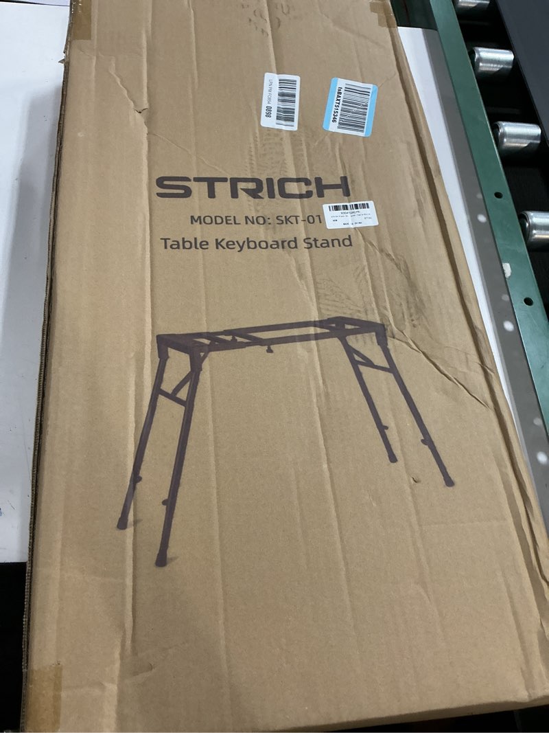 Condition photo showing New/Like New for strich collapsible piano keyboard stand - adjustable and portable heavy duty music stand - fits 54/61/88 key electric digital pianos - sturdy musical keyboard table single tier