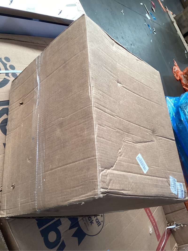 Condition photo showing As Is for damaged *frigidaire 6,000 btu window air conditioner & dehumidifier, 115v, cools up to 250 sq. ft. for apartment, dorm room & small/medium rooms, with remote control, programmable timer, and sleep mode, white 6,000 btu cool only white/black